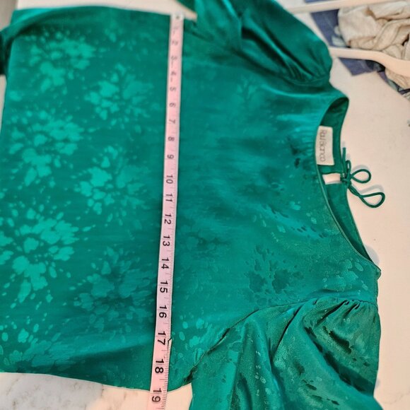 Raul Blanco Emerald Green Silk Blouse Size 10, Puff Sleeves Vintage Y2K Retro - Picture 7 of 7